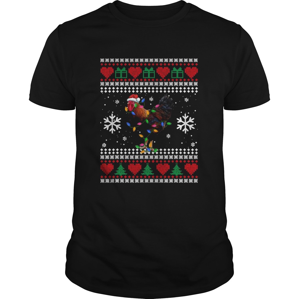 Ugly Christmas Rooster Chicken Santa Hat Lights Xmas shirt Ugly Christmas Rooster Chicken Santa Hat Lights Xmas shirt