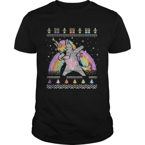 Unicorn dabbing ugly merry christmas shirt