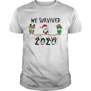 We Survived Face Mask Reindeer Santa Claus Elf 6 Feet Apart 2020 Merry Christmas shirt