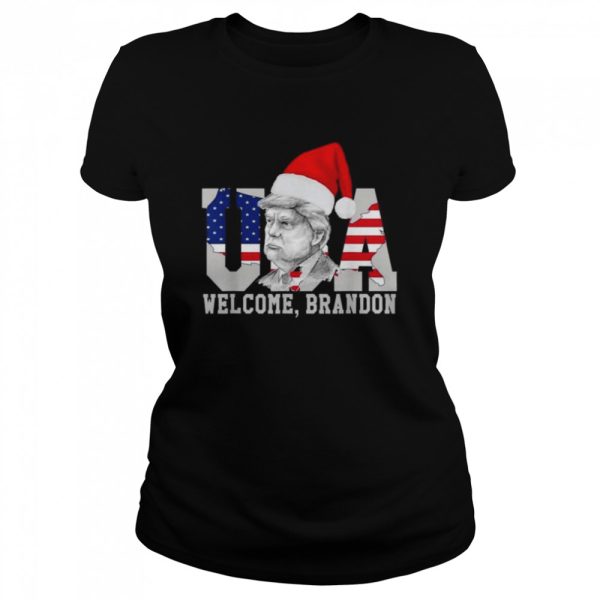 Welcome Brandon US Flag Christmas Trump Santa Xmas Shirt