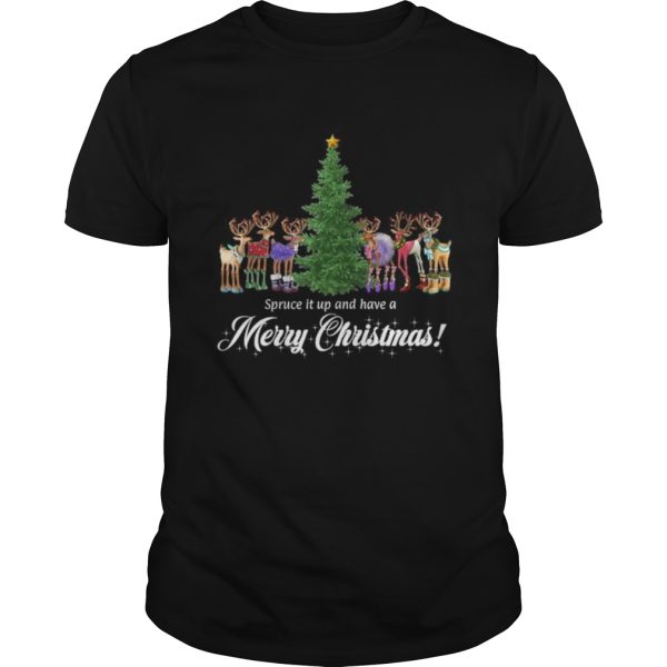 Whimsical Reindeer Spruce Tree Merry Christmas shirt