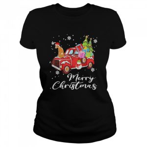 Whippet Riding Red Truck Merry Christmas Shirt