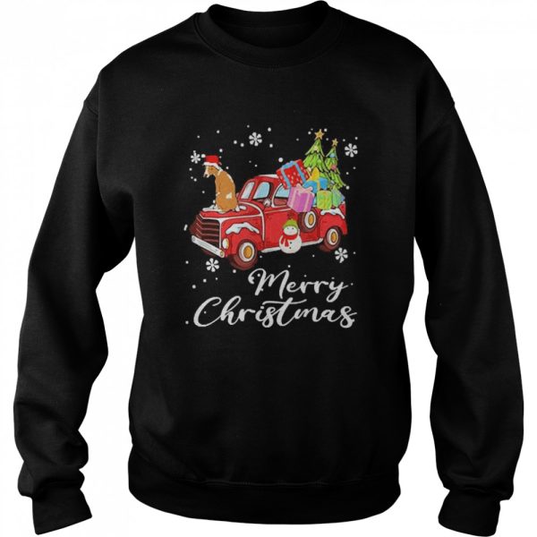 Whippet Riding Red Truck Merry Christmas Shirt
