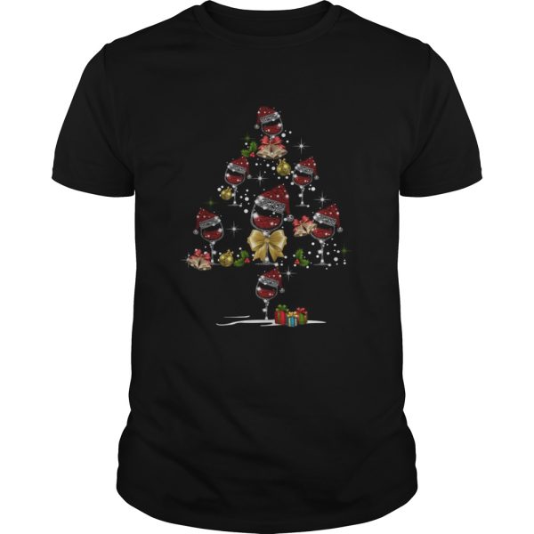 Wine Glass Red Santa Hat Christmas Tree Diamond shirt