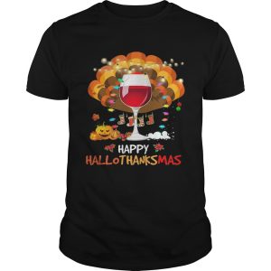 Wine turkey happy hallothanksmas halloween thanksgiving christmas shirt