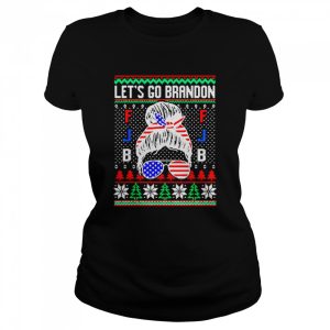 Women Let’s Go Brandon Ugly Christmas Messy Bun Glassed Flag Shirt