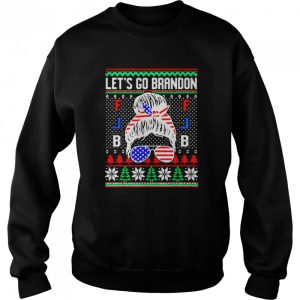 Women Let's Go Brandon Ugly Christmas Messy Bun Glassed Flag Shirt 4