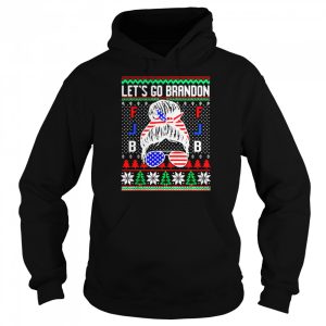 Women Let's Go Brandon Ugly Christmas Messy Bun Glassed Flag Shirt 5