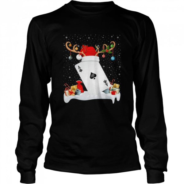 Xmas Lighting Reindeer Santa Hat Poker Christmas Shirt