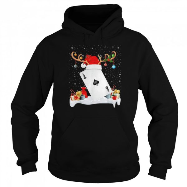 Xmas Lighting Reindeer Santa Hat Poker Christmas Shirt