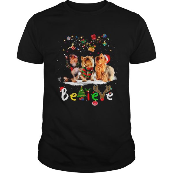 Yorkshire Terrier Dog Santa Claus Hat Believe Gift Christmas shirt