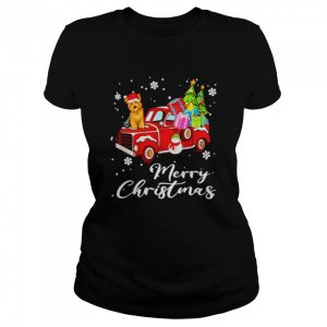 Yorkshire Terrier Riding Red Truck Merry Christmas Shirt