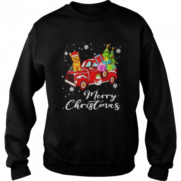 Yorkshire Terrier Riding Red Truck Merry Christmas Shirt