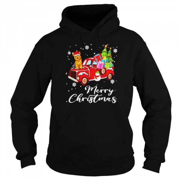 Yorkshire Terrier Riding Red Truck Merry Christmas Shirt