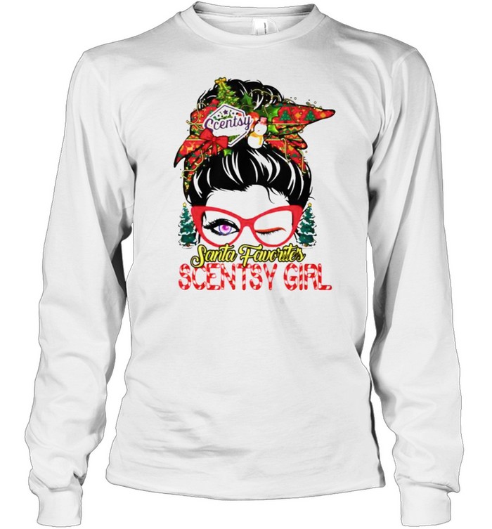 messy bun Santa favorites Scentsy girl Christmas shirt messy bun Santa favorites Scentsy girl Christmas shirt