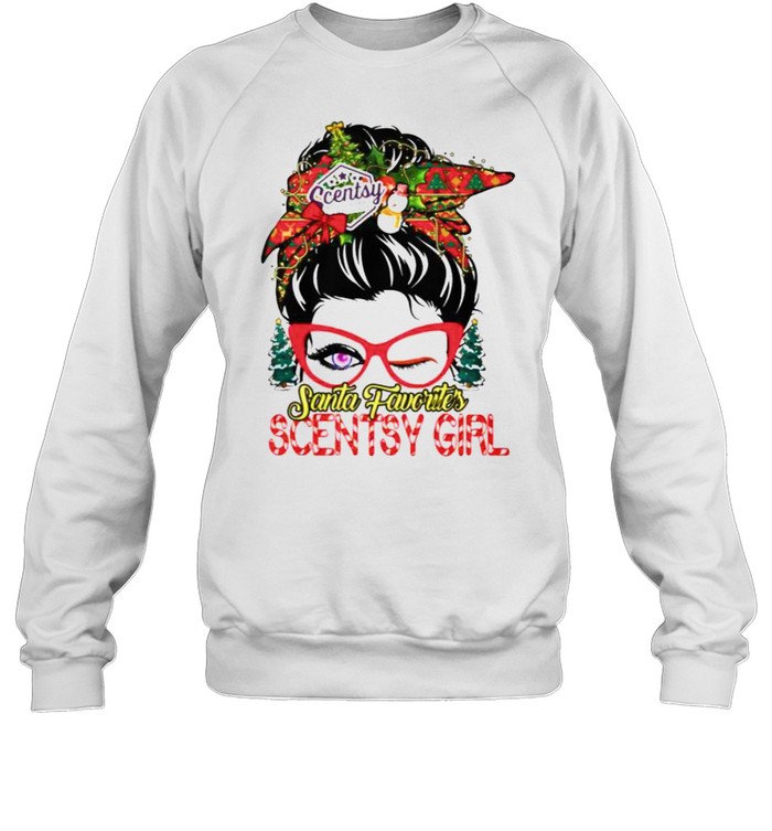 messy bun Santa favorites Scentsy girl Christmas shirt messy bun Santa favorites Scentsy girl Christmas shirt