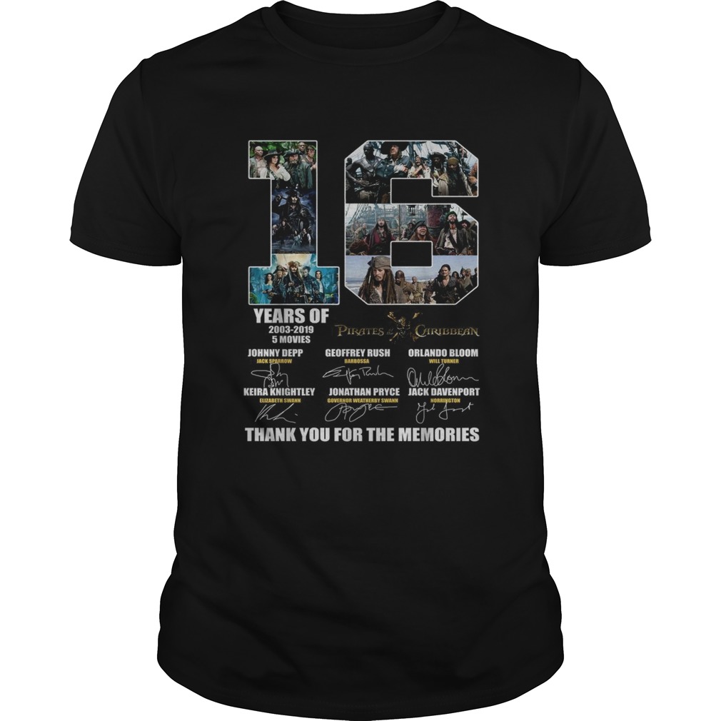 16 years of 2003 2019 5 movies Pirates of the Caribbean signature shirt 16 years of 2003 2019 5 movies Pirates of the Caribbean signature shirt