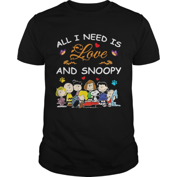 All i need is love and snoopy peanuts butterfly heart shirt
