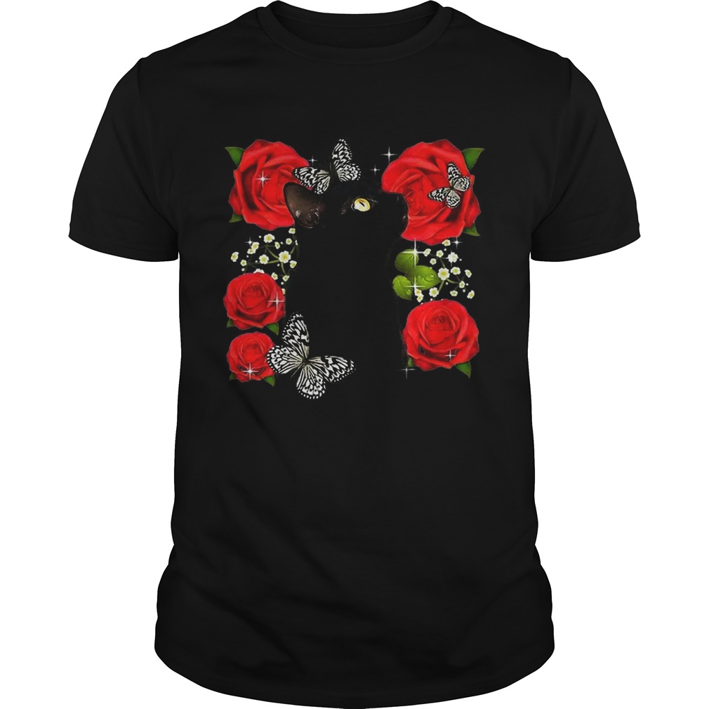 Black Cat Rose Flowers Butterfly shirt Black Cat Rose Flowers Butterfly shirt