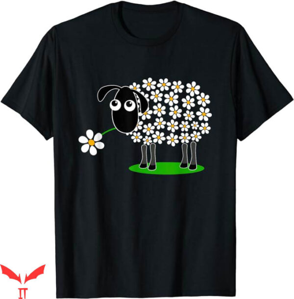 Black Sheep T-Shirt Cute Sheep With Flower Wool T-Shirt
