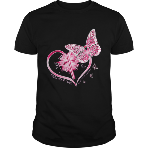 Butterflies heart faith hope love breast cancer awareness shirt