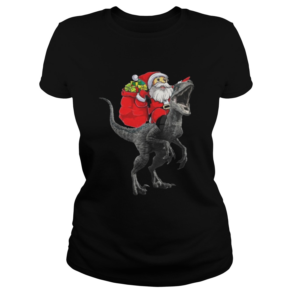 Christmas Santa Riding A Velociraptor Blue Shirt Christmas Santa Riding A Velociraptor Blue Shirt