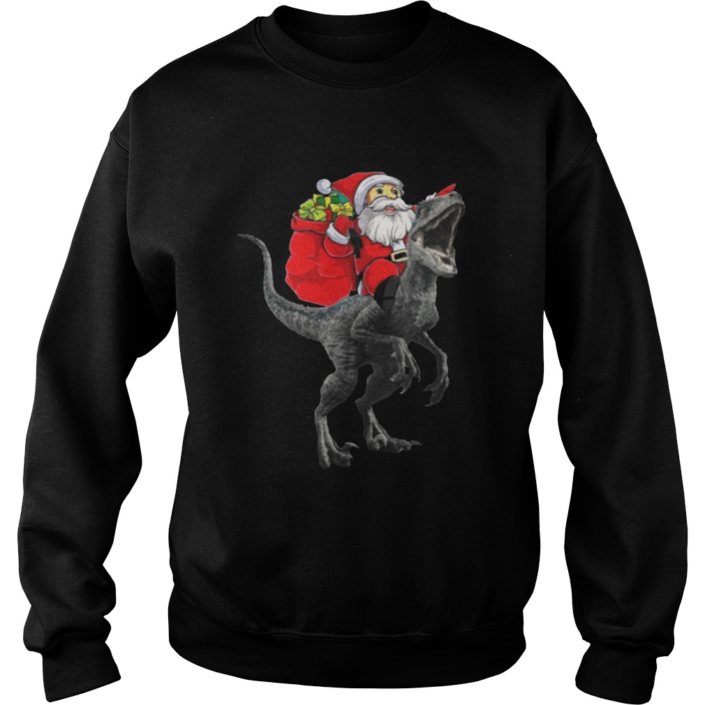 Christmas Santa Riding A Velociraptor Blue Shirt Christmas Santa Riding A Velociraptor Blue Shirt