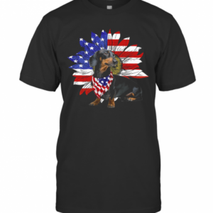 Daschund America Flag Sunflower T-Shirt