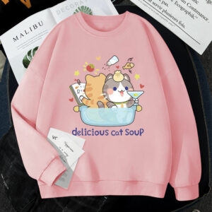 Delicious cat soup’ Kawaii pullover cat sweatshirt