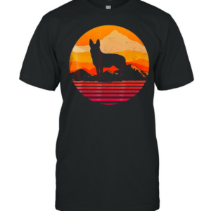 Dog German Shepherd Silhouette With Sun Mountain Vintage T-shirt