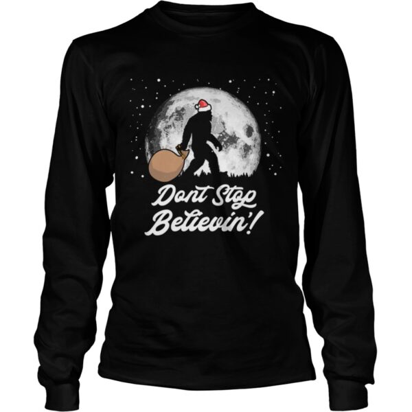 Dont Stop Believin Funny Bigfoot Santa Moon Christmas shirt