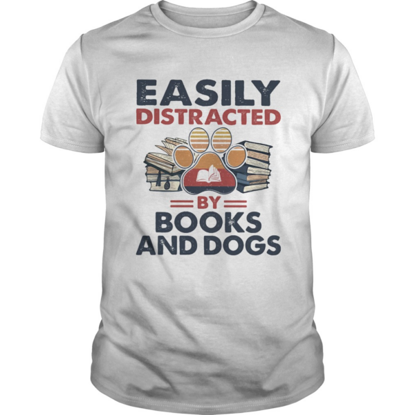 Easily Distracted By Book And Dogs Footprint Vintage Retro shirt