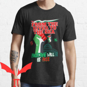 From The River To The Sea T-Shirt Palestine Hand Hold Flag