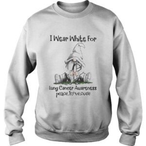 Gnome I Wear White For Lung Cancer Awareness Peace Love Cure shirt 3