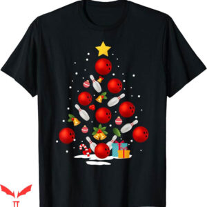 Green Bowling T-Shirt Christmas Tree Lights Xmas Gift Shirt