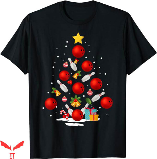 Green Bowling T-Shirt Christmas Tree Lights Xmas Gift Shirt