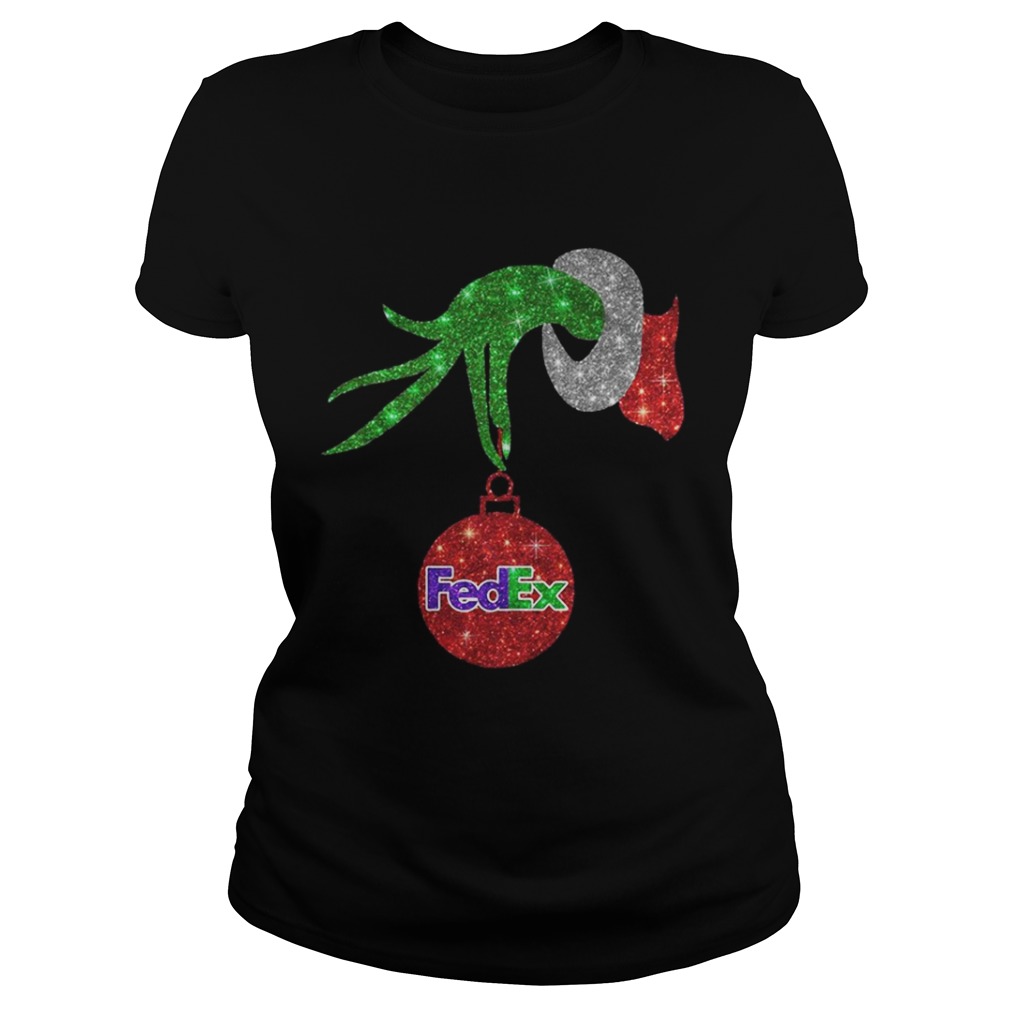 Grinch Santa holdings FedEx ornament Christmas shirt Grinch Santa holdings FedEx ornament Christmas shirt