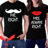 Matching Couple T-shirt Mr Right Mrs Always Right T-shirt