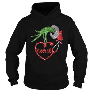 Nurse Grinch hand holding stethoscope Christmas shirt