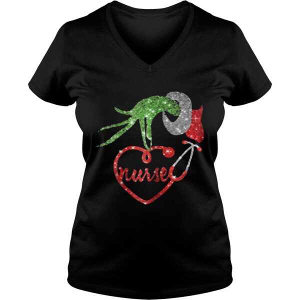Nurse Grinch hand holding stethoscope Christmas shirt