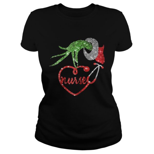 Nurse Grinch hand holding stethoscope Christmas shirt