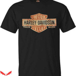 Orange Harley Davidson T-Shirt Elongated Bar N Shield Black