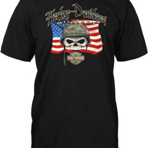 Orange Harley Davidson T-Shirt Patriotic Skull T-Shirt