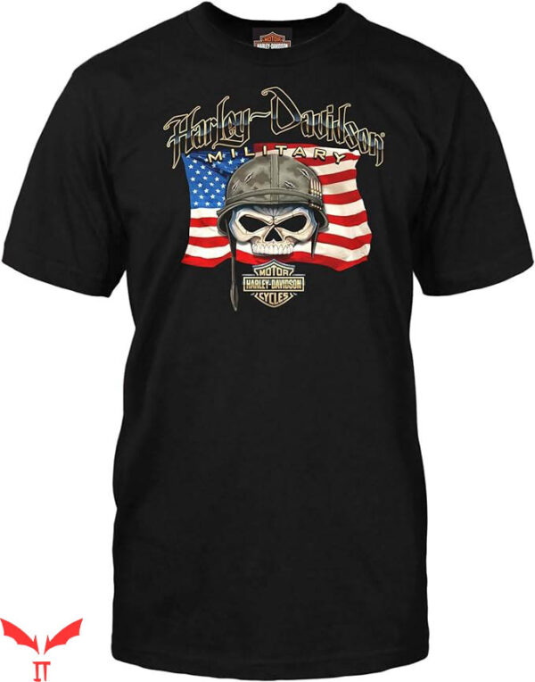 Orange Harley Davidson T-Shirt Patriotic Skull T-Shirt