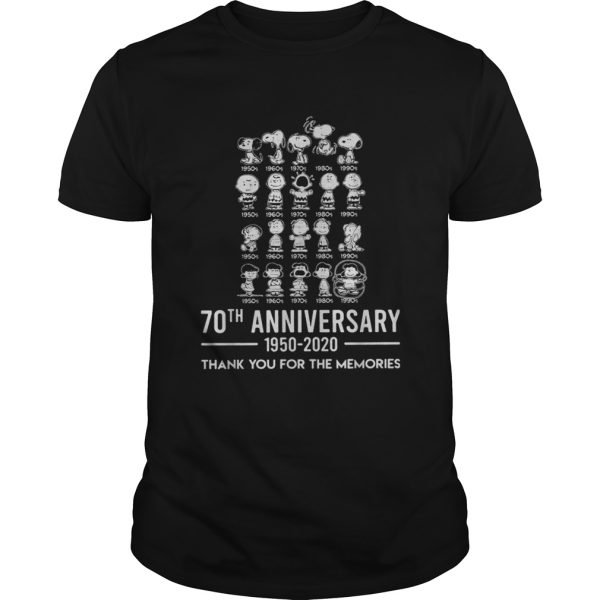 Peanuts 70th anniversary 1950 2020 thank you for the memories shirt