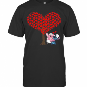 Romantic Stitch And Angel Love The Wedding Hearts Tree Disney T-Shirt