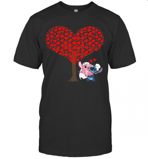 Romantic Stitch And Angel Love The Wedding Hearts Tree Disney T-Shirt Romantic Stitch And Angel Love The Wedding Hearts Tree Disney T-Shirt