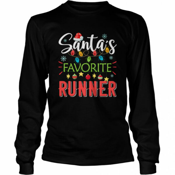 Santa’s Favorite Runner Xmas Light Santa Hat Christmas Gift Santas Favorite Runner shirt