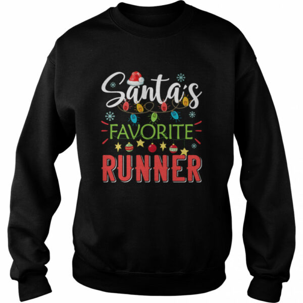 Santa’s Favorite Runner Xmas Light Santa Hat Christmas Gift Santas Favorite Runner shirt