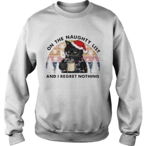 Santa Black Cat On The Naughty List And I Regret Nothing Vintage Retro shirt 3
